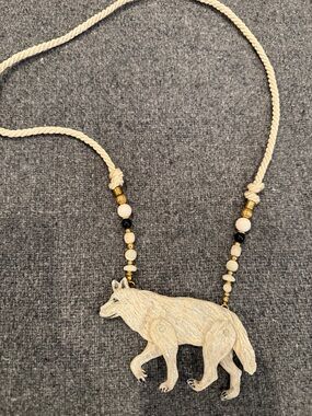 Wolf articulated wood bead necklace handcrafted from Pasadena